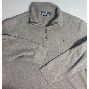 Polo Ralph Lauren Quarter Zip Pullover Sweater Gray Embroidered Logo Large FLAW